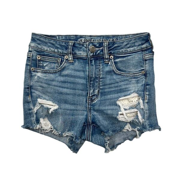 American Eagle Women's High Rise Shortie Distressed Jean Shorts - Picture 1 of 12